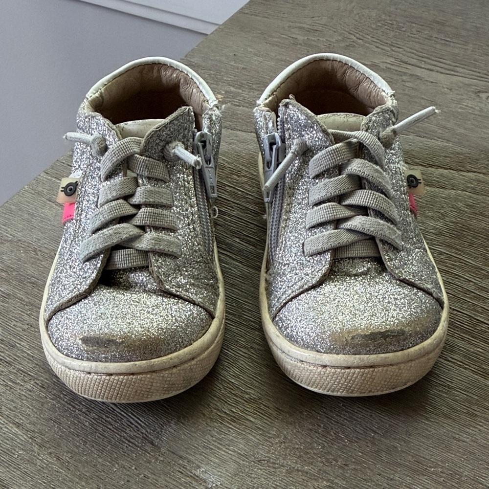 Old Soles Silver Glitter Sneakers with Pink Stripe - Picture 3 of 10